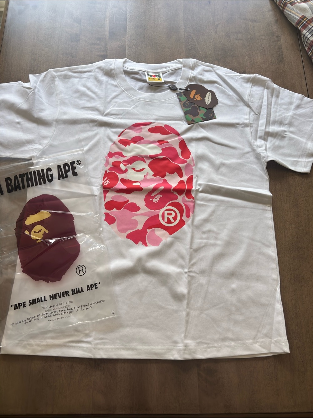 Men’s' White Short-Sleeve Tee with Pink Camo Ape Head